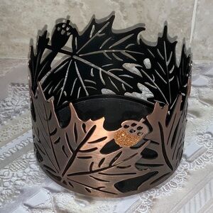 Sonoma Fall Leaf Candle Holder Glittering Acorns Rustic Cut Out Farmhouse Metal